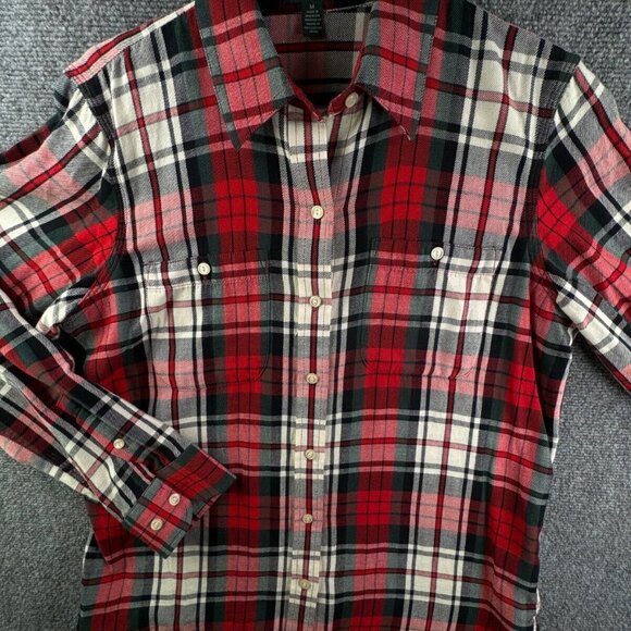 Lauren Ralph Lauren Ladies Flannel Shirt Long Sleeve Button Up Plaid Red Medium - Picture 1 of 10